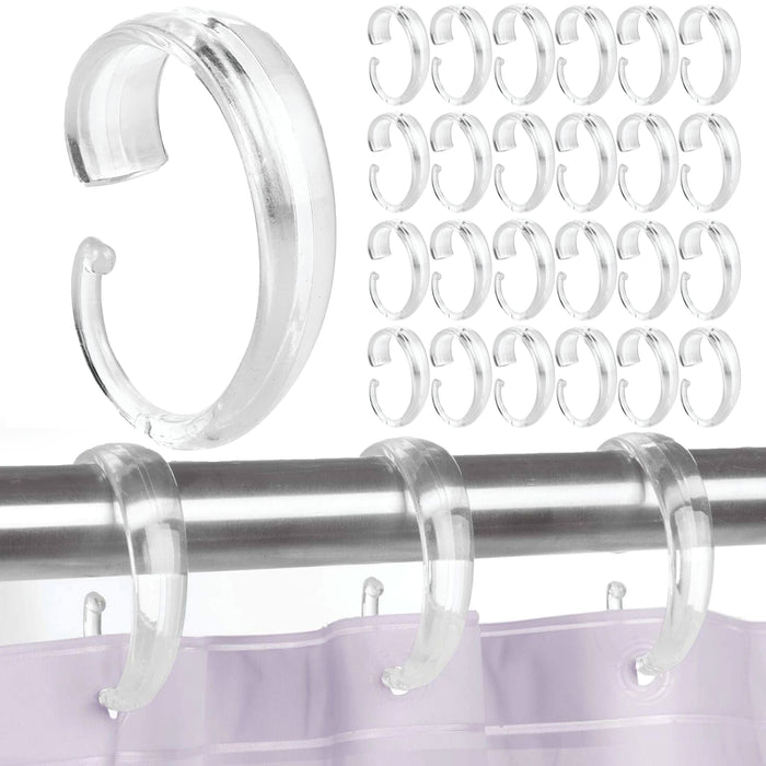 24 Pc Heavy Duty Plastic Shower Curtain Rings Clear Hooks Type C Shaped Rod Bath