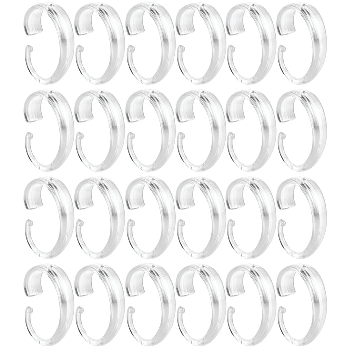 24 Pc Heavy Duty Plastic Shower Curtain Rings Clear Hooks Type C Shaped Rod Bath