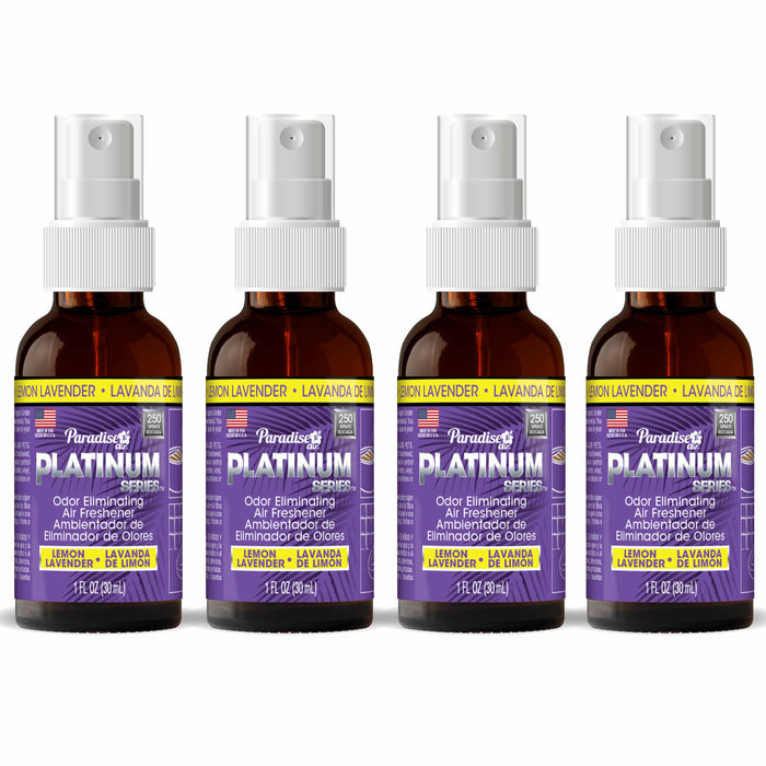 4 Paradise Platinum Air Freshener Spray Odor Eliminator Fragrance Lemon Lavender