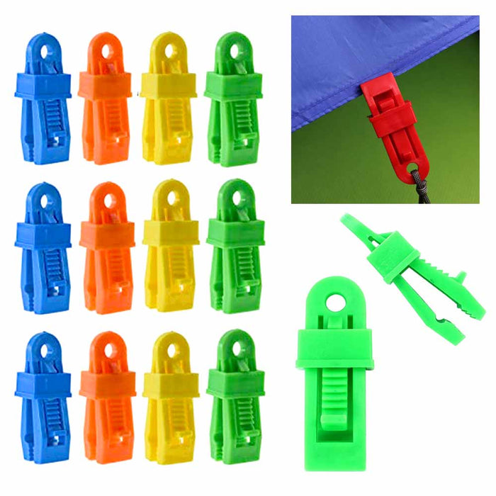 12 Pc Tent Awning Tarp Clamp Set Plastic Clip Hangers Survival Emergency Grommet