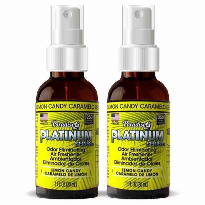 2 Pc Paradise Platinum Air Freshener Spray Odor Eliminate Fragrance Lemon Candy