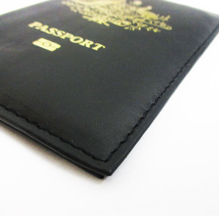 Australia Genuine Leather Passport Cover Holder Black Wallet Case Card Protector