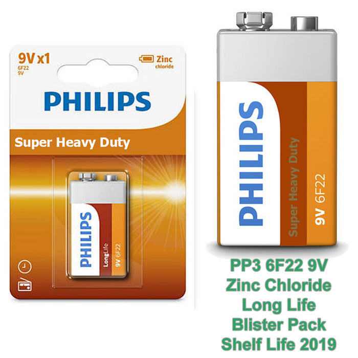 8 x 9 Volt 9V Philips Super Heavy Duty Batteries Battery 6F22 Toy Alarm Exp 2022