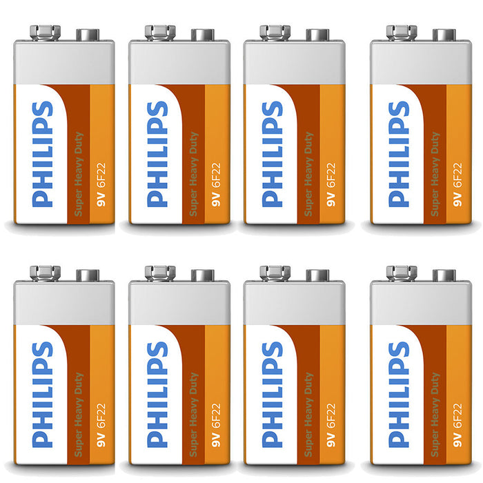 8 x 9 Volt 9V Philips Super Heavy Duty Batteries Battery 6F22 Toy Alarm Exp 2022