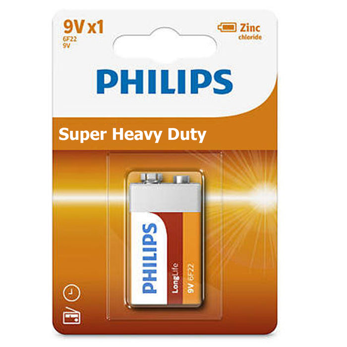 8 x 9 Volt 9V Philips Super Heavy Duty Batteries Battery 6F22 Toy Alarm Exp 2022