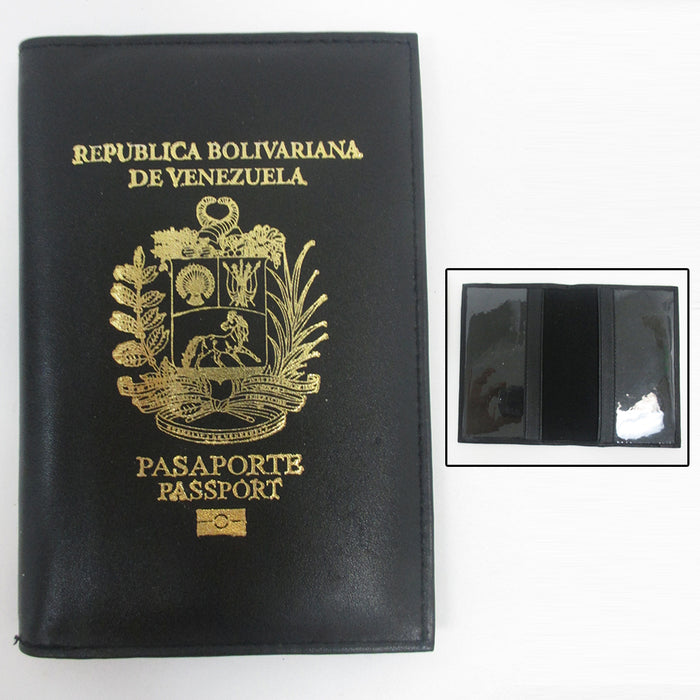 Venezuela Genuine Leather Passport Cover Holder Black Wallet Case Card Protector