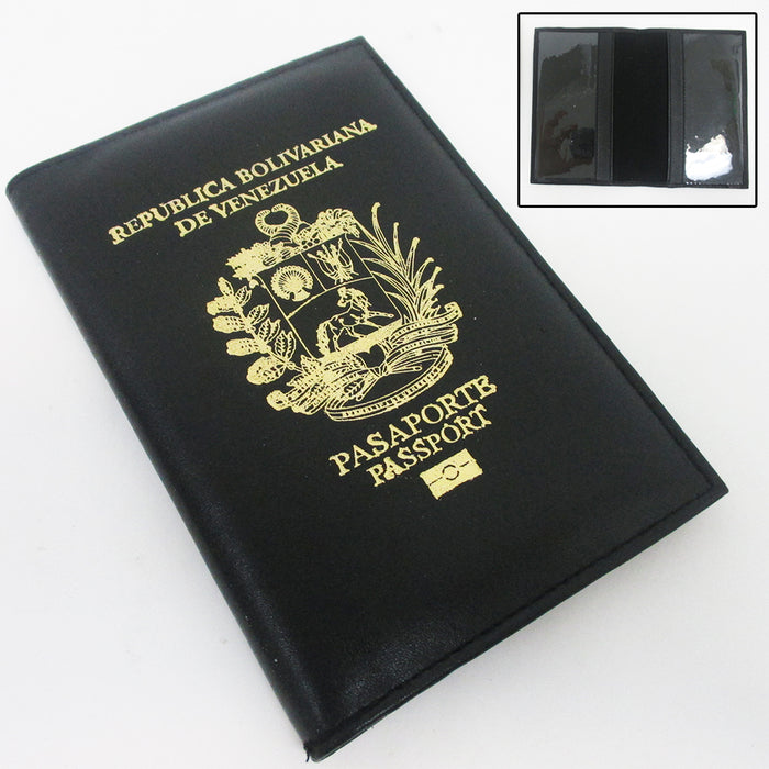 Venezuela Genuine Leather Passport Cover Holder Black Wallet Case Card Protector