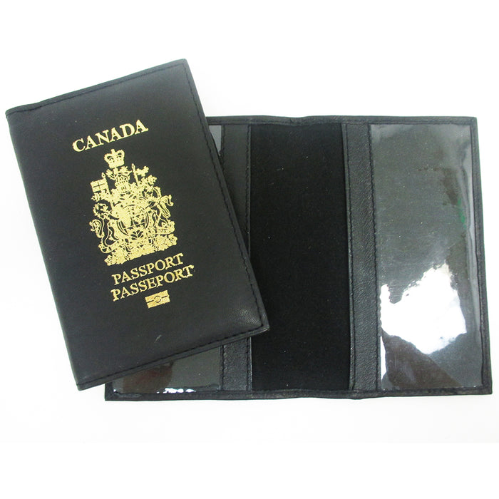 Canada Genuine Leather Passport Cover Holder Black Wallet Case Card Protector