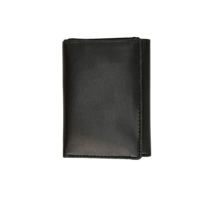 Mens Leather Trifold Wallet Thin Window Clear Pocket Bills Slots Card Case Black