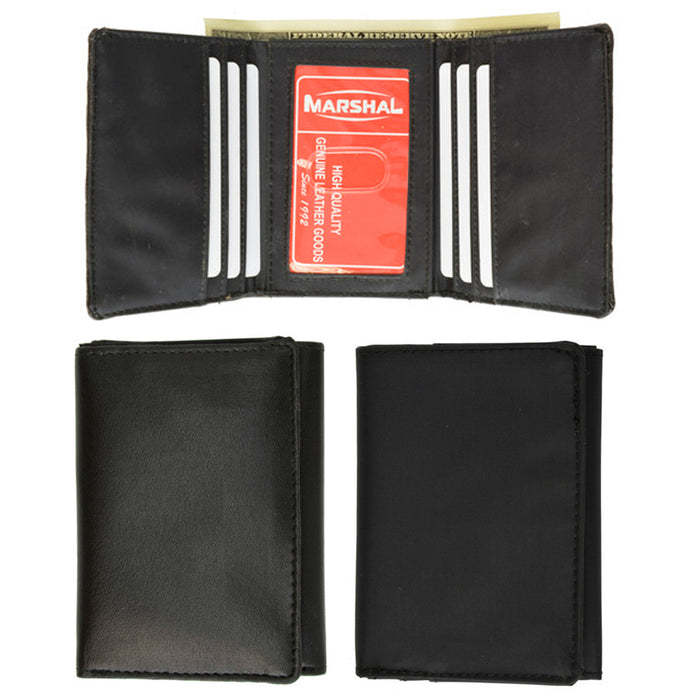 Mens Leather Trifold Wallet Thin Window Clear Pocket Bills Slots Card Case Black