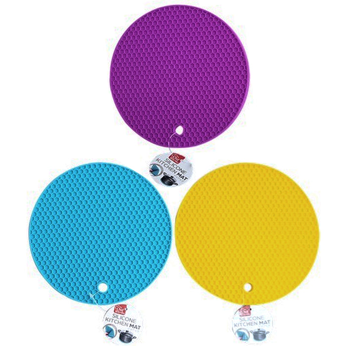 2 Pc Silicone Hot Pad Trivets Soft Non-Slip 7" Round Multipurpose Mat Pot Holder