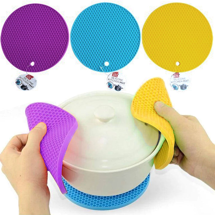 4 Pc Multi Use Silicone Trivets Non-Slip 7" Round Mat Pad Pot Holder Oven Mitt