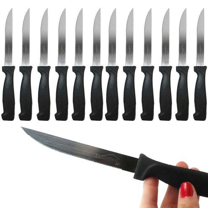 12 Pack Steak Knives Kitchen Home Utensil Knife Set Cutlery Slice Serrated Black