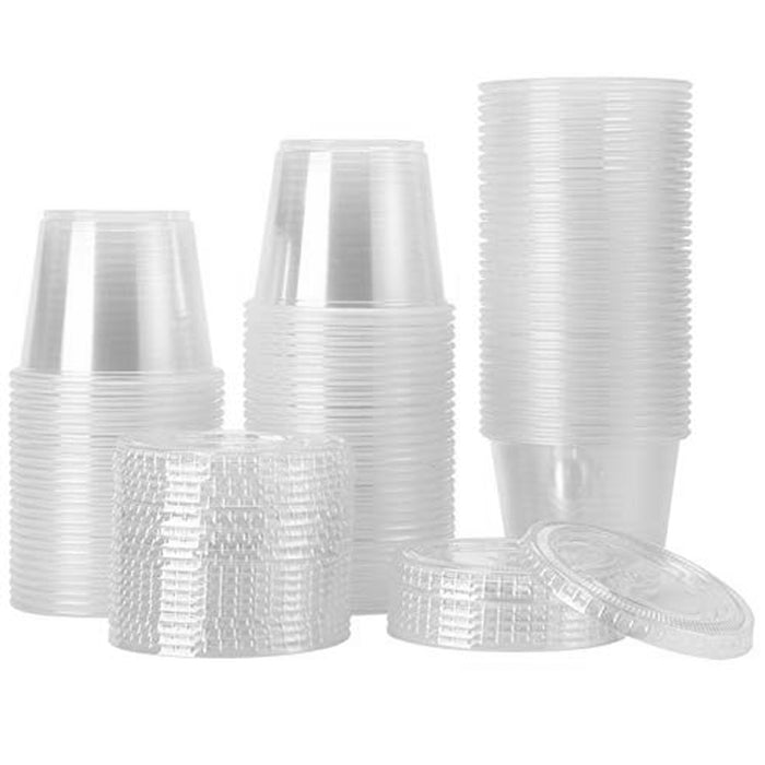 Portion Cups 2.5 oz Plastic w/ Lid Sauce Jelly Shot Glasses 200 cups 200 lids