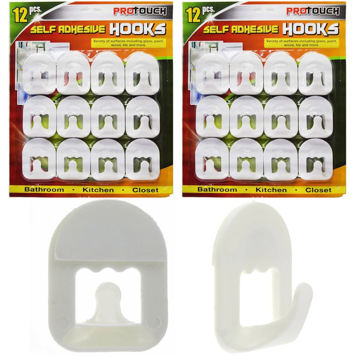 24 Pc Adhesive Hook Holder Plastic Hanger White Kitchen Bathroom Stick On Wall