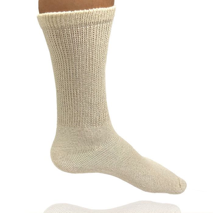 6 Pairs Diabetic Socks Men and Women Loose Fit Non-Binding Cotton Crew Tan 10-13