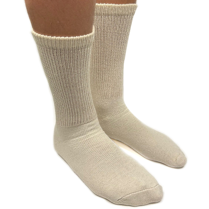 6 Pairs Diabetic Socks Men and Women Loose Fit Non-Binding Cotton Crew Tan 10-13