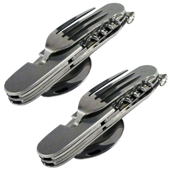 2 Sets Survivor Camping Cutlery Multifunction 7 in 1 Stainless Steel Utensils