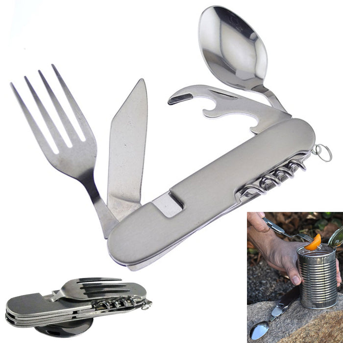 1 Set 7 in 1 Camping Cutlery Stainless Steel Eating Utensils Fork Knife Spoon