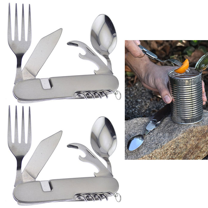 2 Sets Survivor Camping Cutlery Multifunction 7 in 1 Stainless Steel Utensils