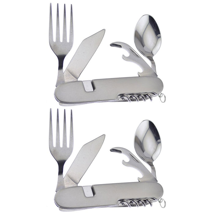 2 Sets Survivor Camping Cutlery Multifunction 7 in 1 Stainless Steel Utensils