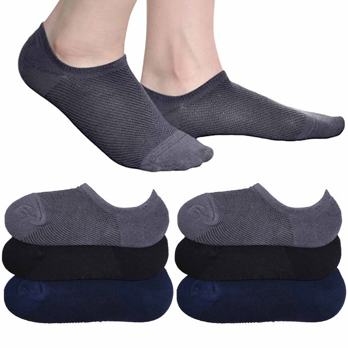 6 Pairs Men Women No Show Socks Non Slip Grip Cotton Ankle Low Cut Assorted 9-11