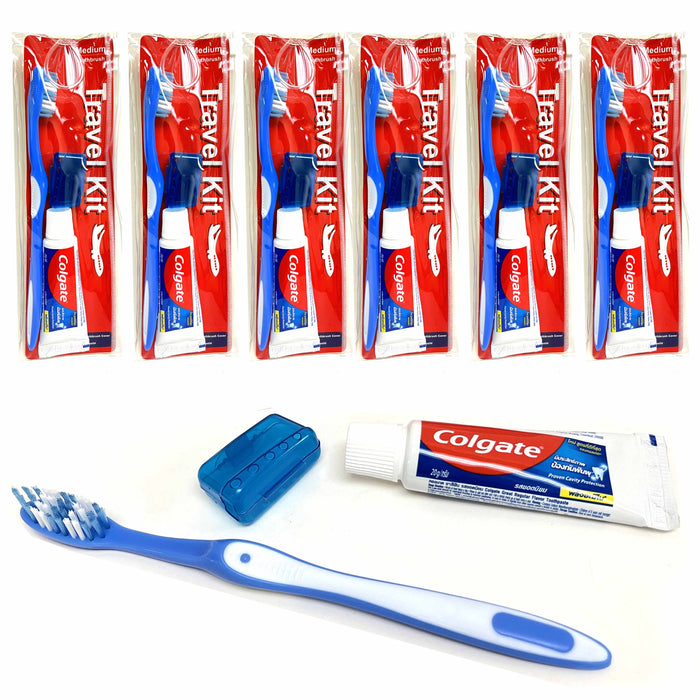 6 Pack Travel Set Toothbrush Colgate Toothpaste .71oz Kit Portable Compact Pouch