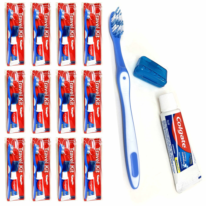 12 Pack Travel Toothbrush Kit Colgate Toothpaste .71 oz Portable Compact Pouches