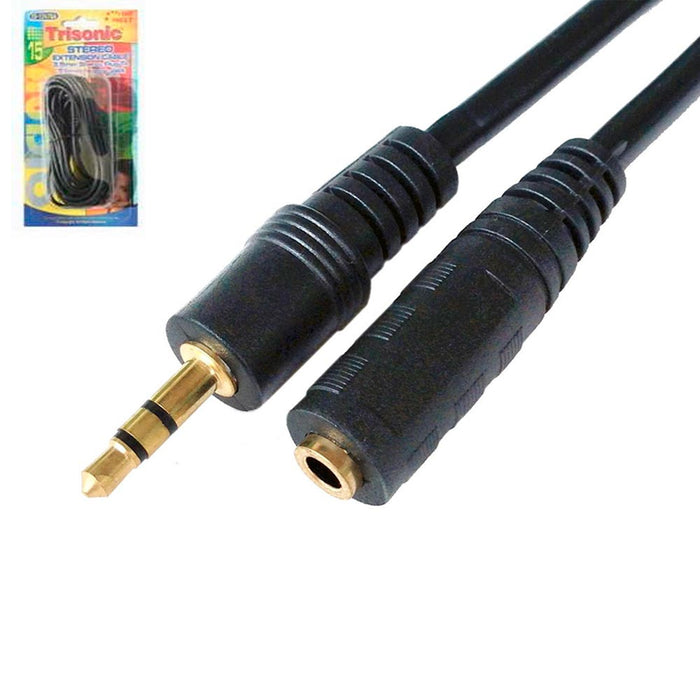 2 Pc 15Ft 3.5mm Audio Aux Cable Jack Male Female Stereo Extension Headphone Cord