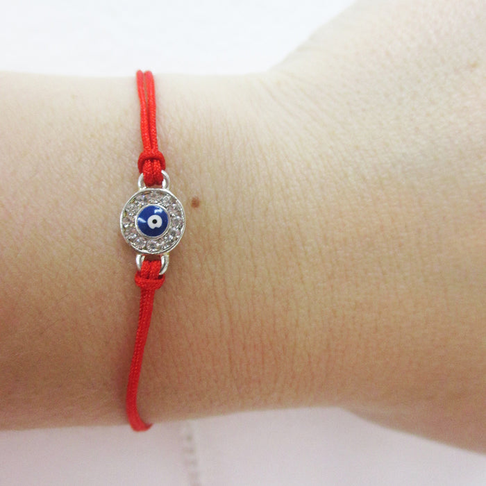 Evil Eye Mati Hamsa Charm Cubic Zirconia CZ Crystal Bracelet Lucky Red String