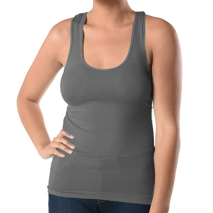 2 Pc Plus Size Racerback Basic Solid Tank Top Seamless Stretch Cami Women Grey