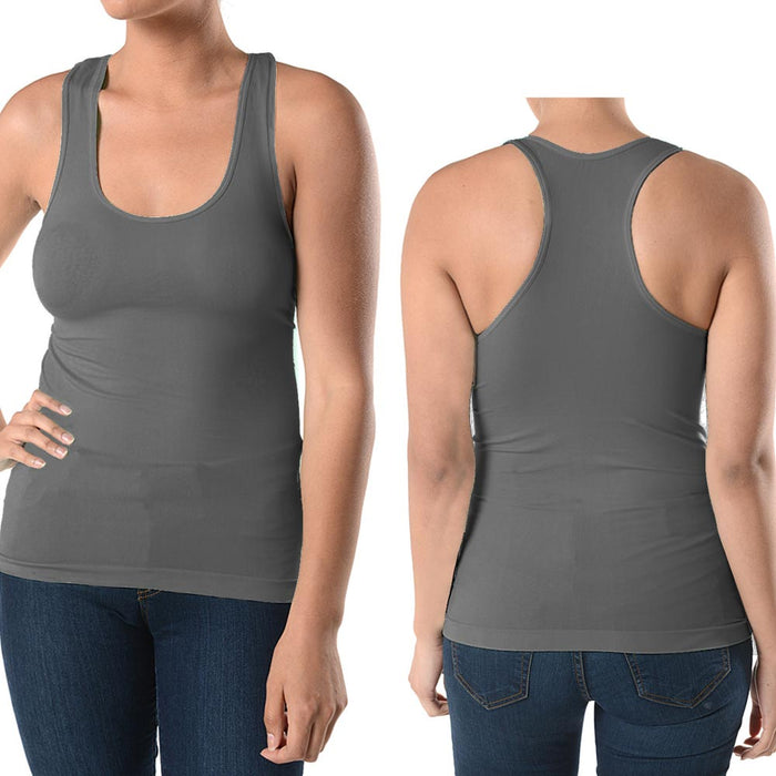 2 Pc Plus Size Racerback Basic Solid Tank Top Seamless Stretch Cami Women Grey