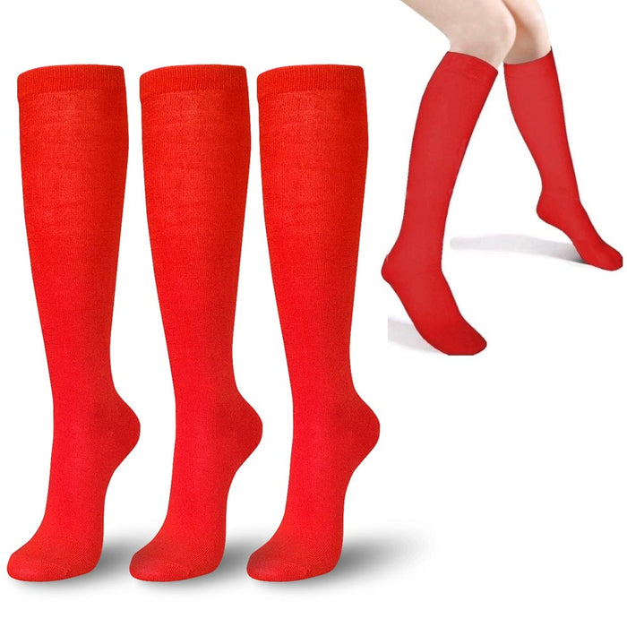 3 Pairs Women Trouser Socks Stretchy Spandex Knee High Comfort Band Red 9-11 XL