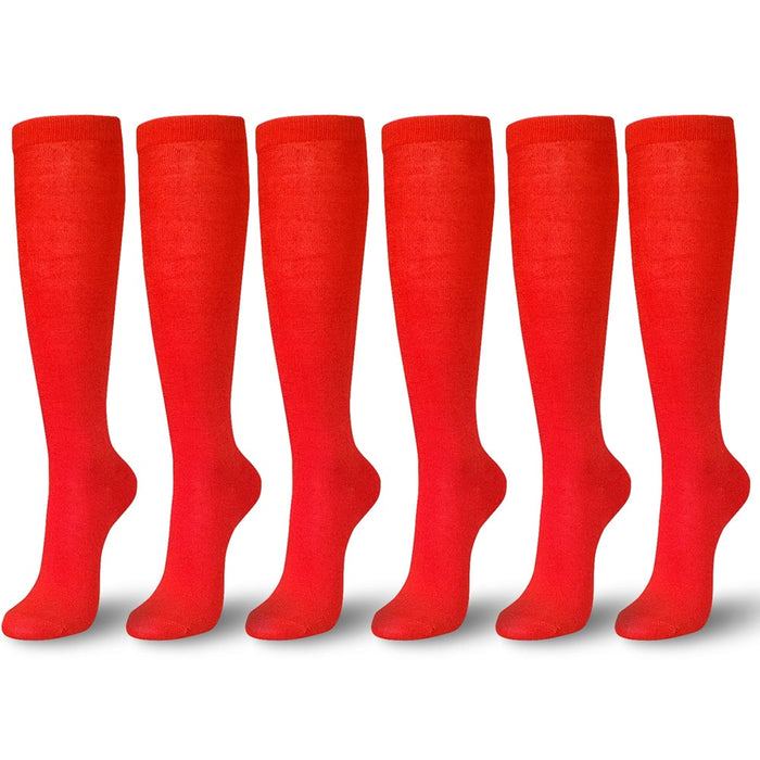 6 Pairs Women Girls Long Boot Socks Knee High Warm Stretchy Stocking Red 9-11 XL