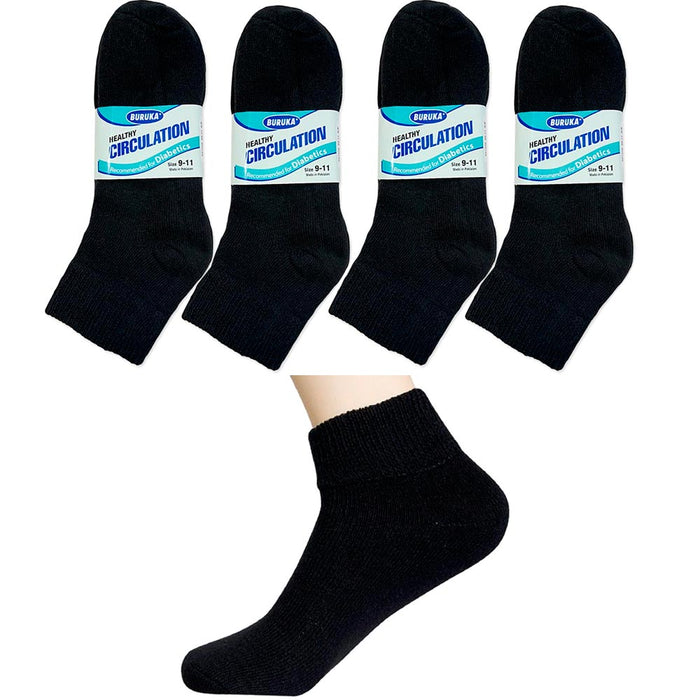 12 Pair Diabetic Ankle Circulatory Socks Health Support Mens Fit Black Size 9-11