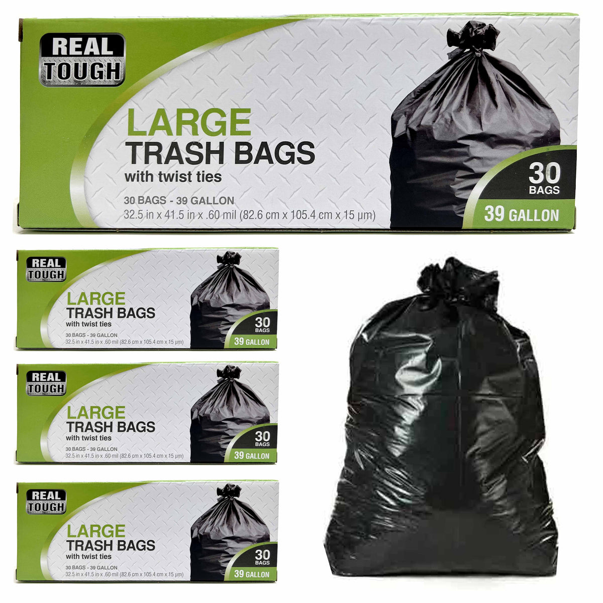 First Street - First Street, Green Trash Bags, Twist Tie, 45 Gallon (80  count)