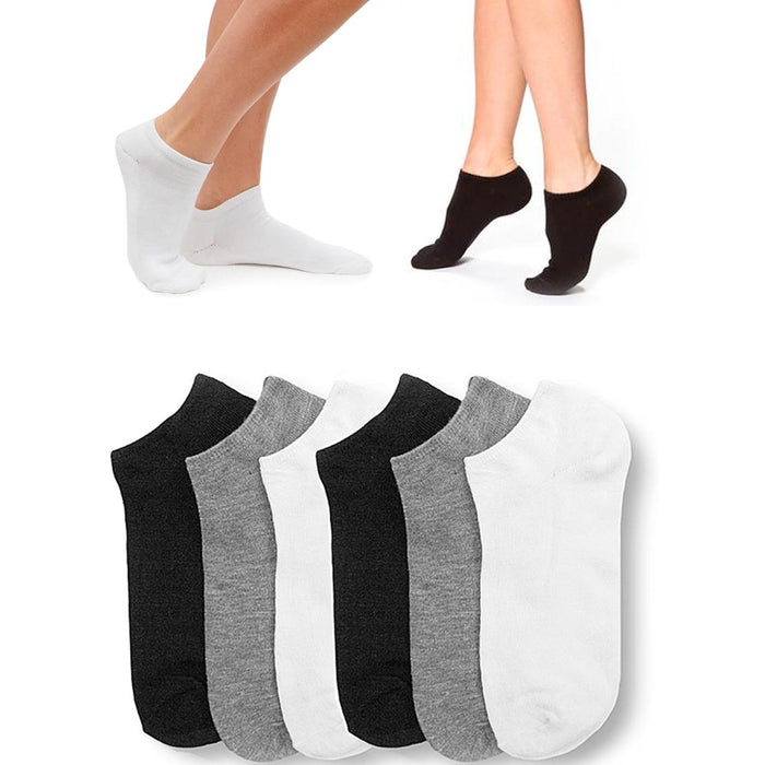 6 Pair Women Ankle Socks Low Cut  Fit Crew Size 9-11 Sport Black White Grey