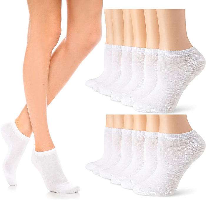 12 Pairs Womens Ankle Socks Low Cut Fit Crew Size 9-11 Sports White Footies