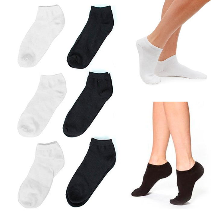 6 Pairs Womens Ankle Socks Low Cut Fit Crew Size 6-8 Sports Black White New