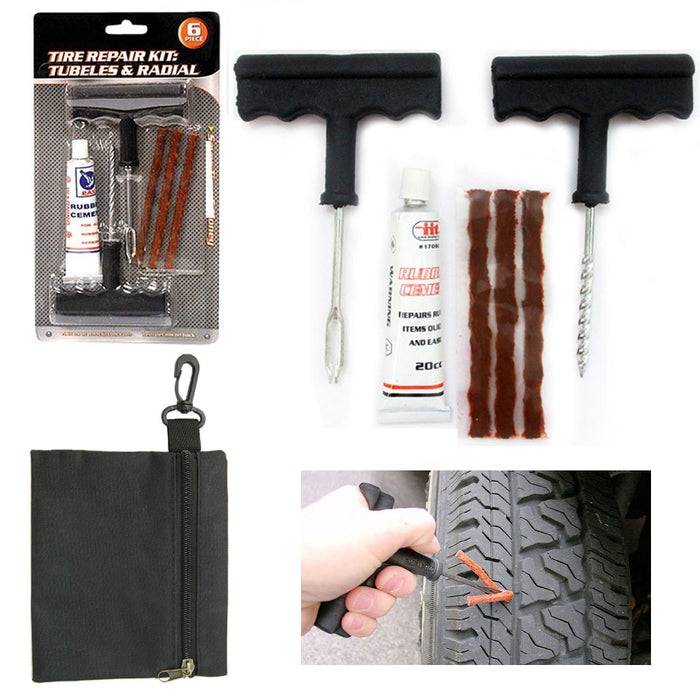 TIRE REPAIR KIT TUBELESS RUBBER CEMENT 3 PLUGS CAR TIRE PLUG KIT 7 PC FLAT TIRE