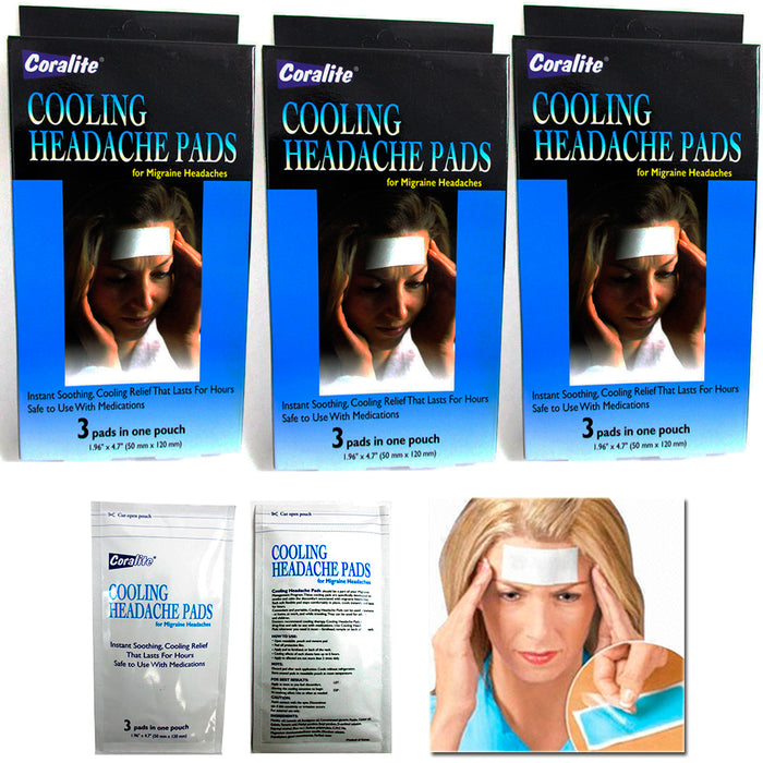 9 Pc Cooling Migraine Headache Pads Soothing Pain Relief Therapy Coralite New !