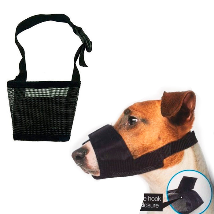 Pet Dog Mesh Mouth Muzzle Grooming Mask Nylon No Bark Bite Chewing Adjustable Bk