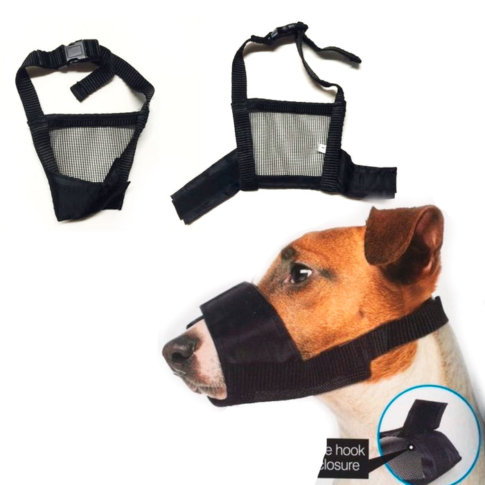 Pet Dog Mesh Mouth Muzzle Grooming Mask Nylon No Bark Bite Chewing Adjustable Bk