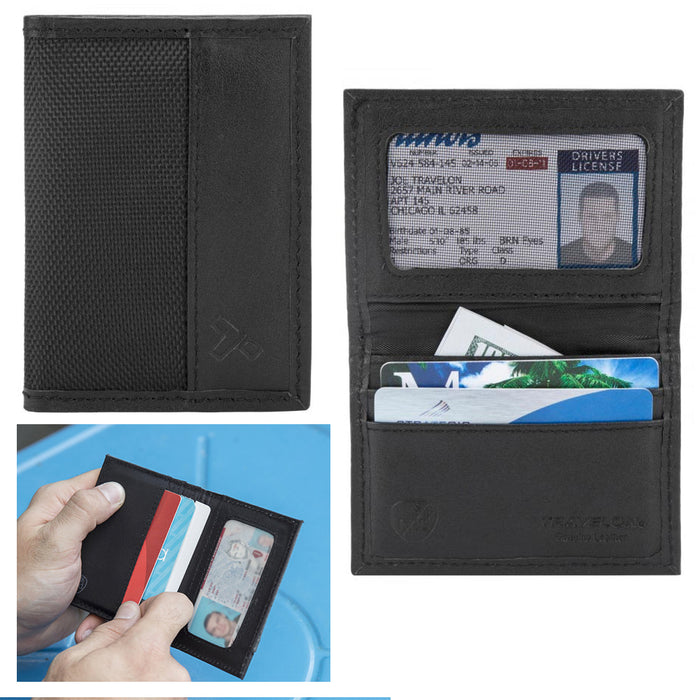 Travelon Wallet Genuine Leather RFID Blocking Credit Card Case Billfod ID Black