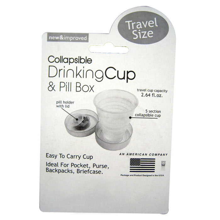 Travel Drinking Cup & Pill Box Medicine Collapsible Plastic Case Holder New Gift