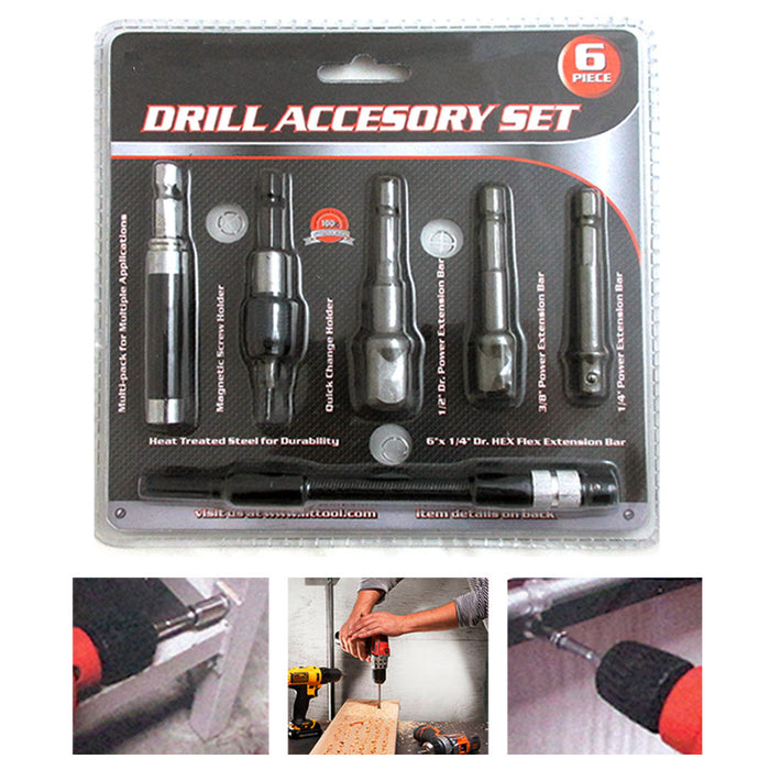 6 Drill Accessory Set Adapter Power Hex Extension Magnetic Screw Tool Kit