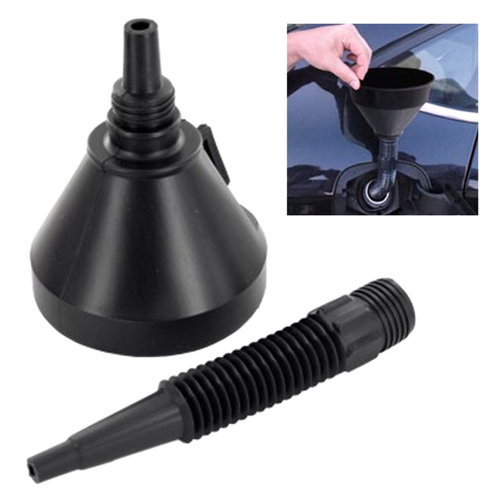 Car Auto Black Plastic Flexible Spout Filter Gas Oil Water Fuel Funnel Transfer