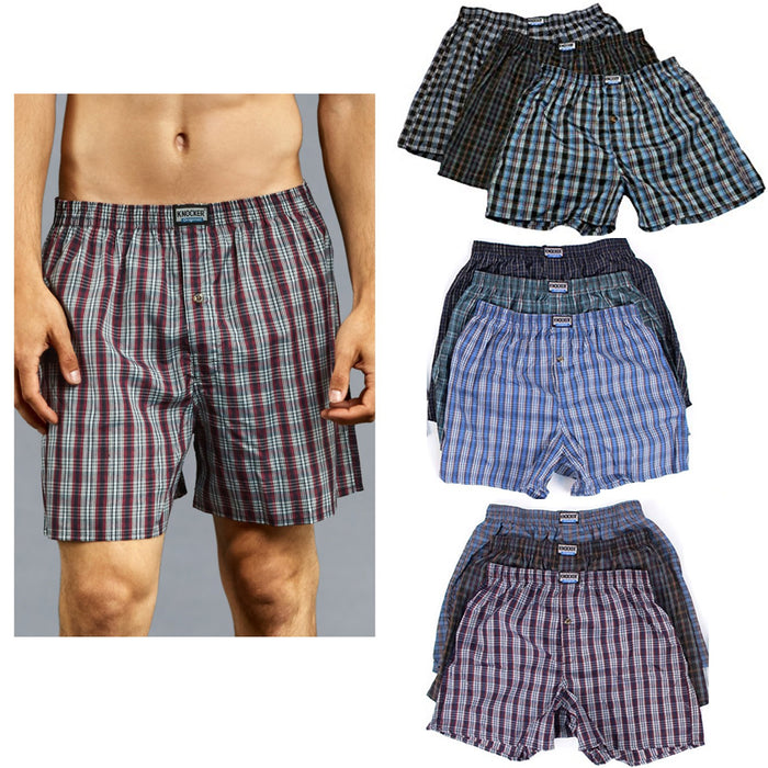 6 Men Knocker Boxer Trunk Plaid Shorts Underwear Cotton Briefs Elastic 3XL 50-52