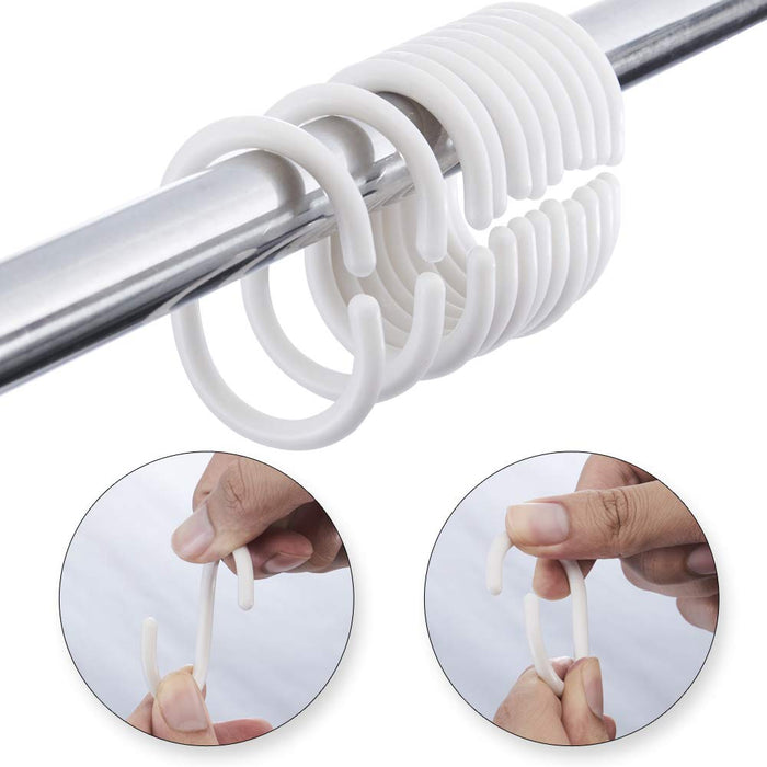 48 Pcs Set Plastic Bathroom Shower Curtain Rings Hooks White Rustproof Clips New