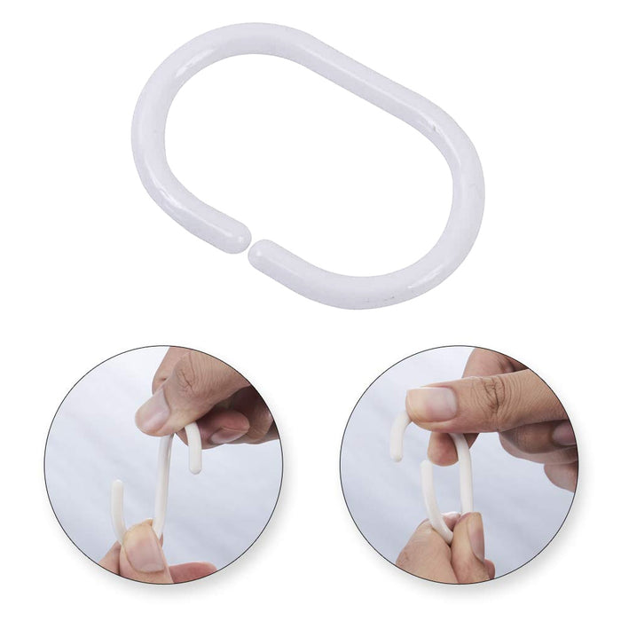 24 Pcs Set Plastic Bathroom Shower Curtain Rings Hooks White Rustproof Clips New